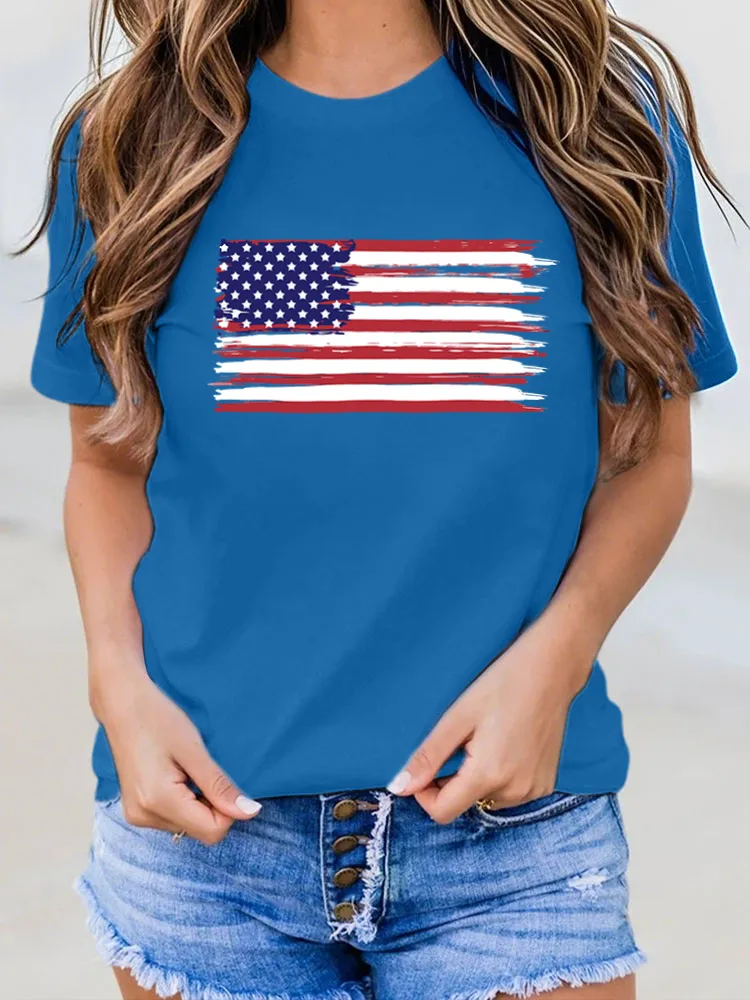 National Flag Print Round-Neck Short-Sleeved T-Shirt