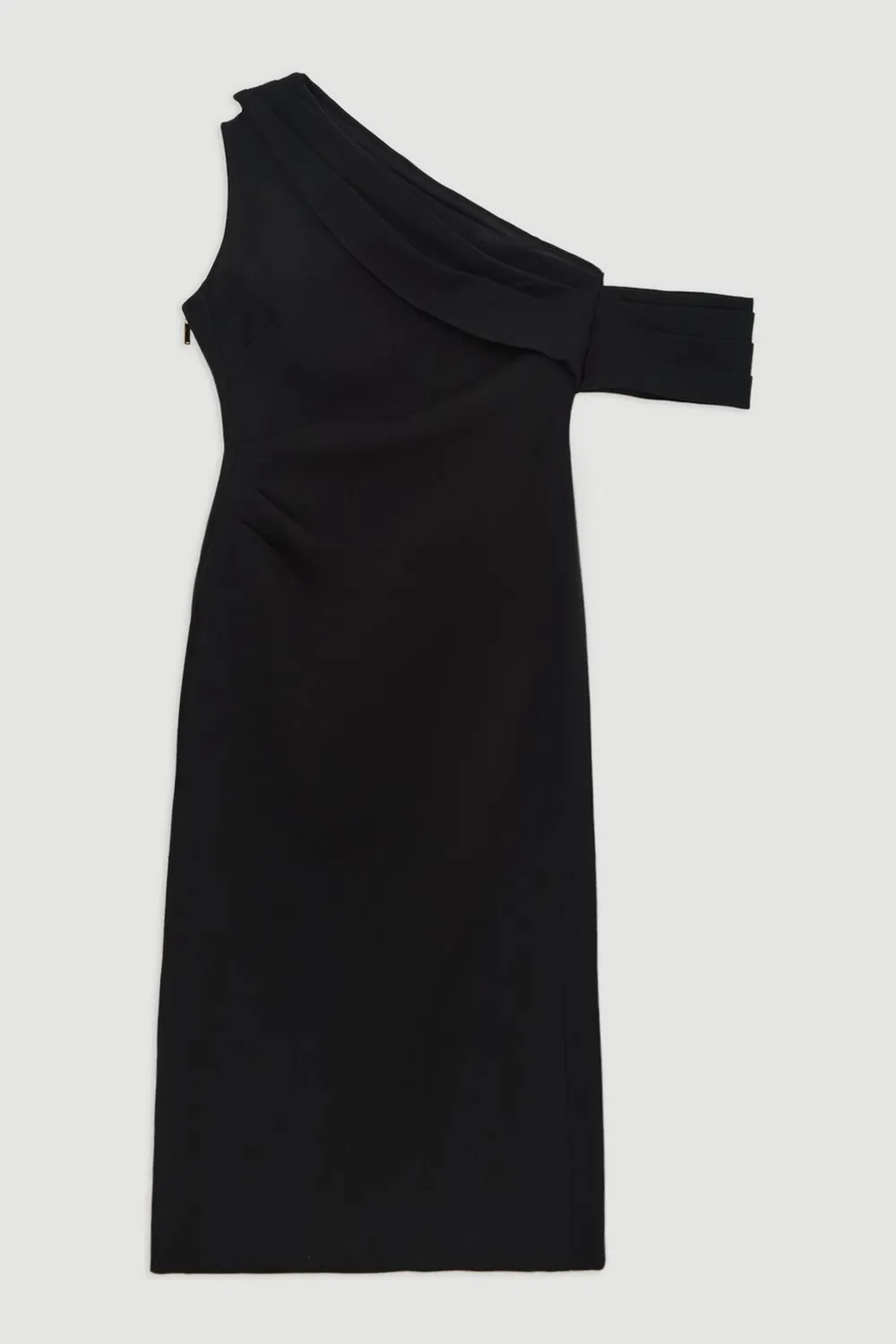 Structured Crepe Asymmetric Tailored Pencil Midi Dress