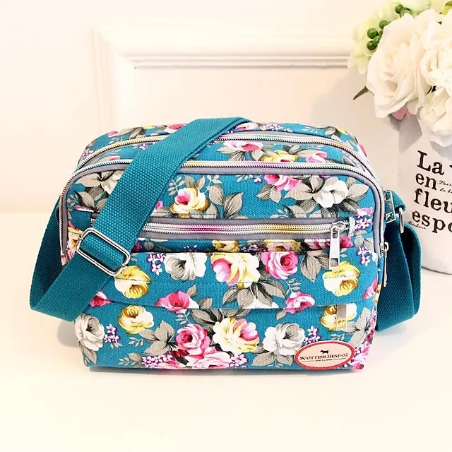 Women's Crossbody Bag Shoulder Bag Hobo Bag Canvas Shopping Daily Zipper Flower Large Capacity Foldable Lightweight Flower Black Red Blue