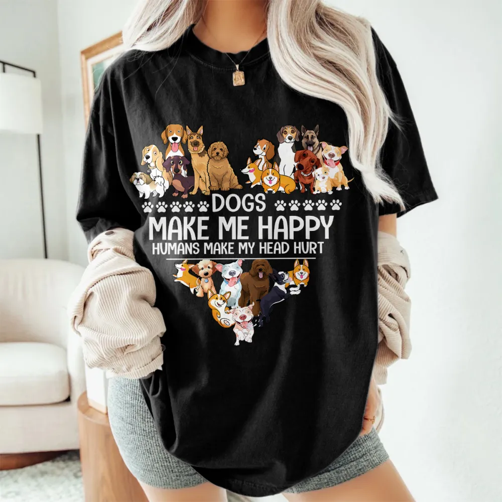 Dogs Make Me Happy Printed T-shirts