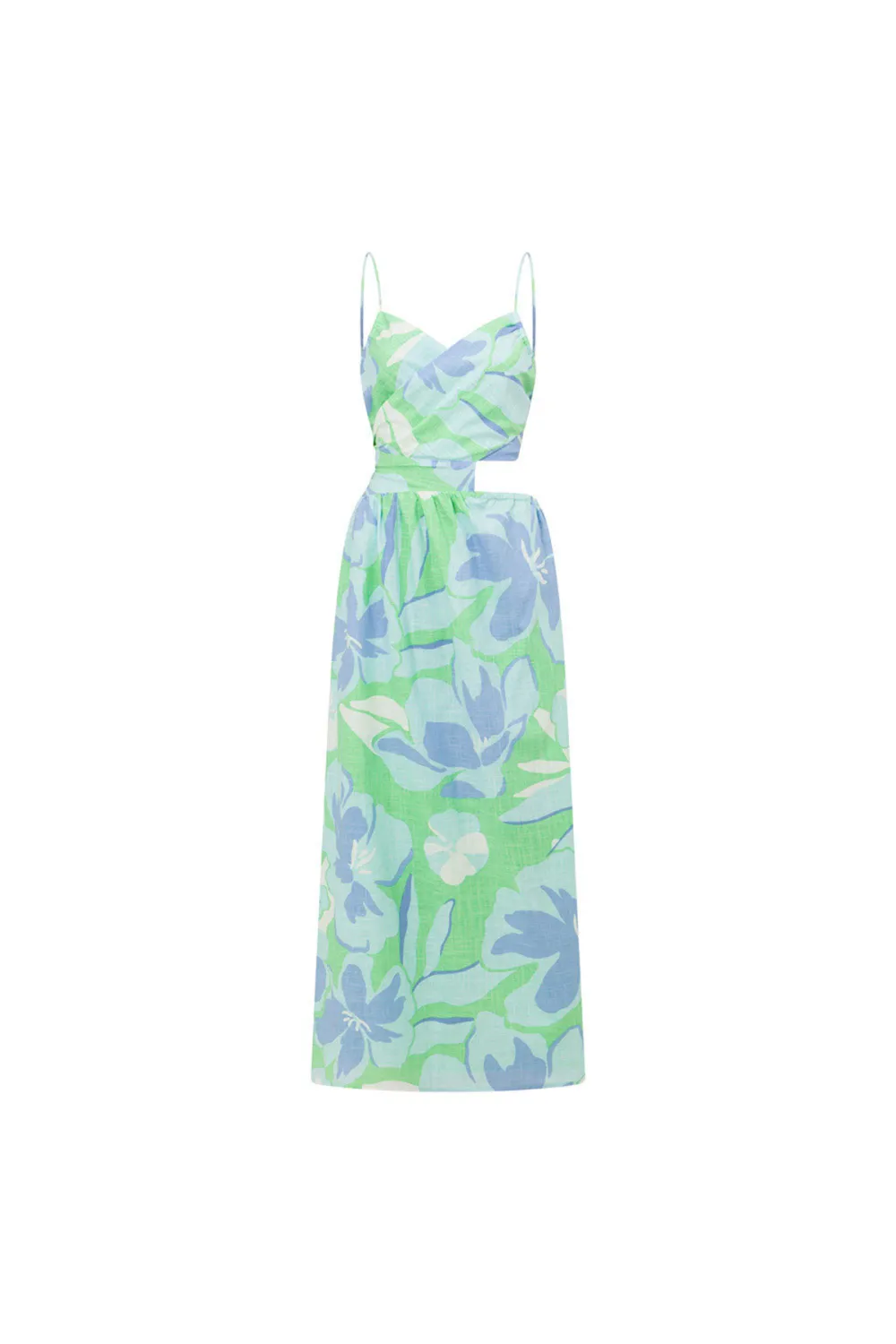 Floral Print Spaghetti Strap Cut Out Midi Dress