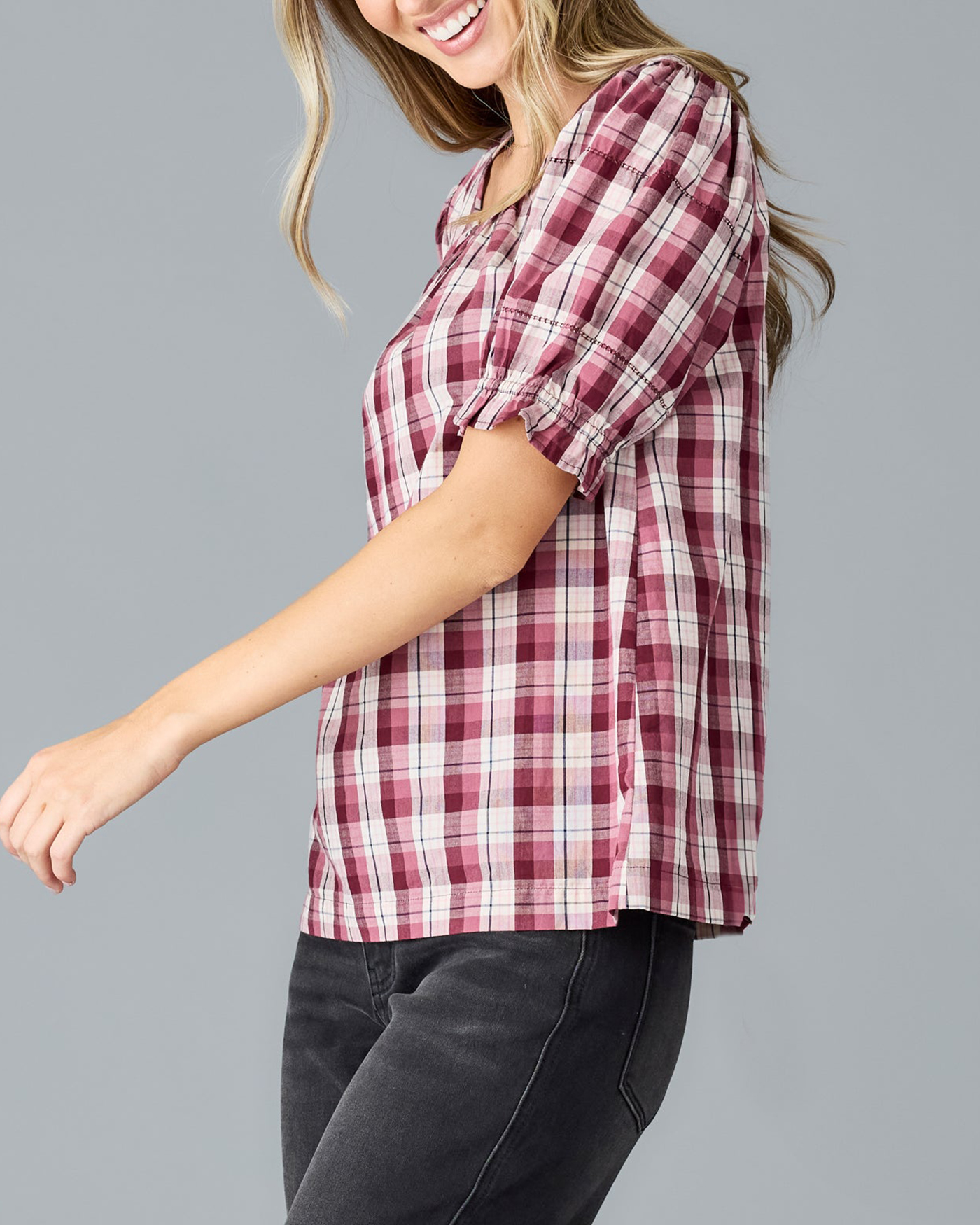 Plaid Short Sleeve Blouse