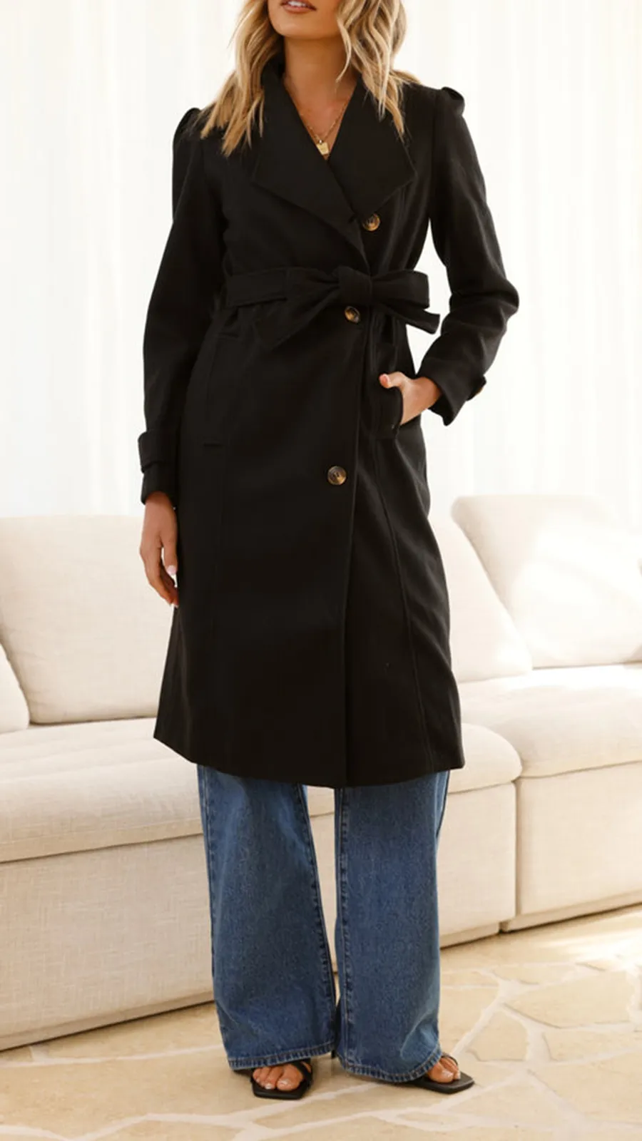 Elongated Button-Down Wool Jacket