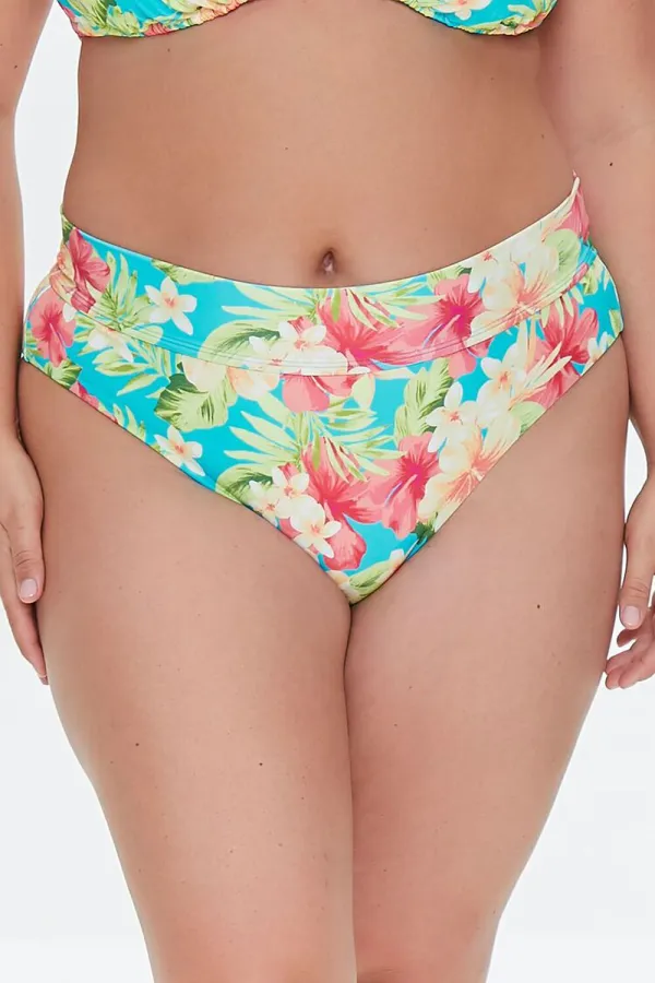 Plus Size Tropical Print Bikini Bottoms