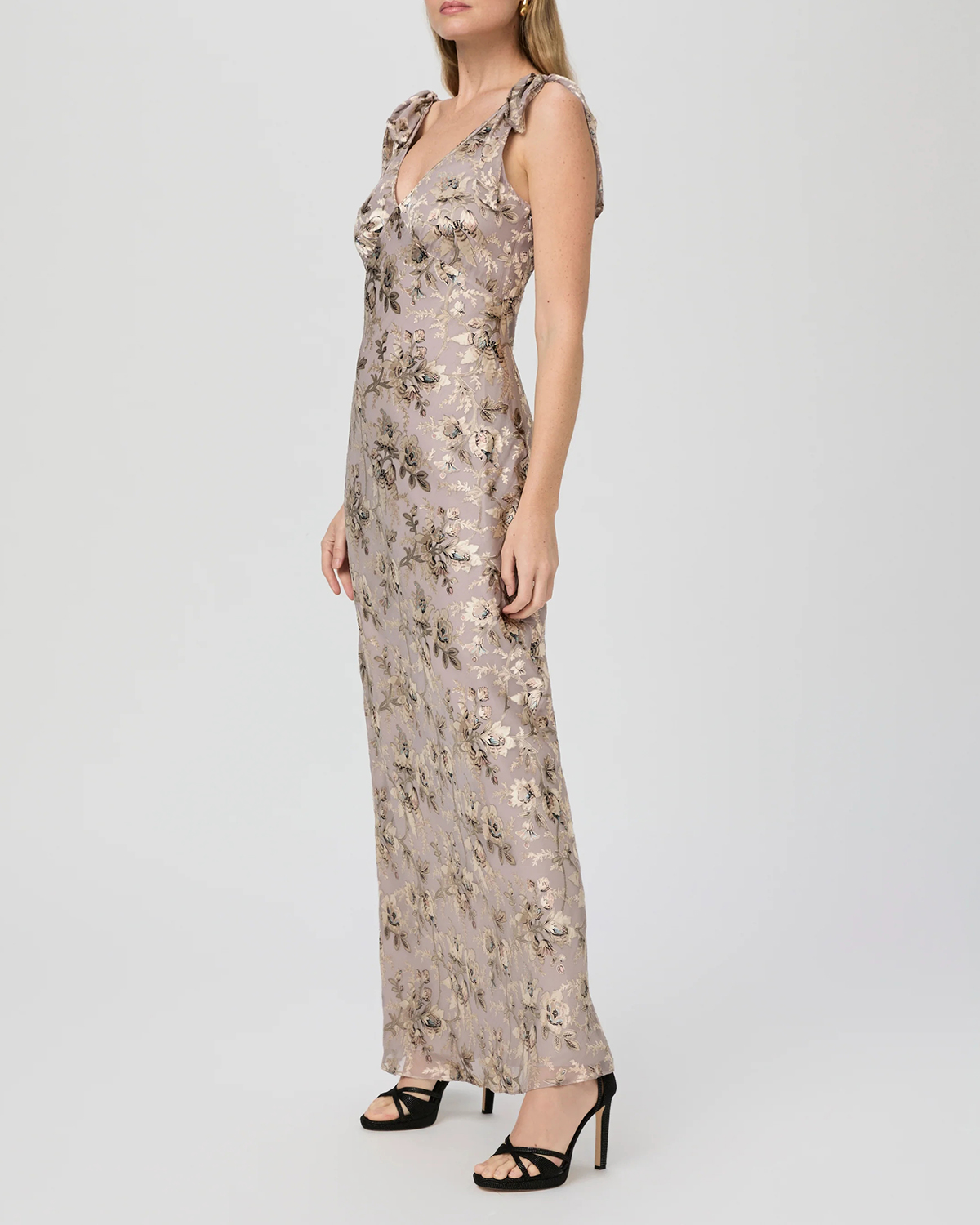 Silver Metallic Print Sleeveless Maxi Dress