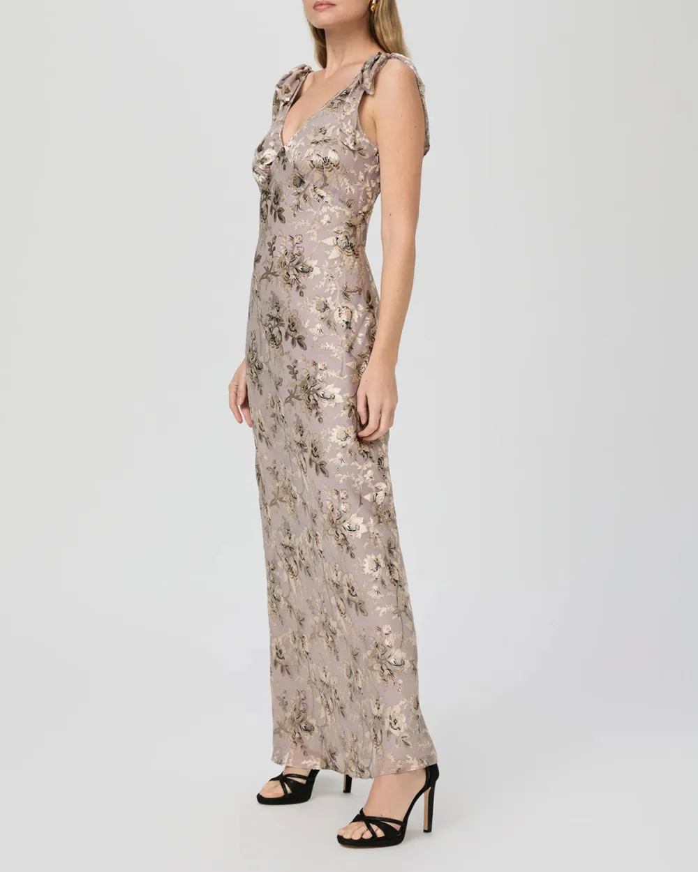 Silver Metallic Print Sleeveless Maxi Dress