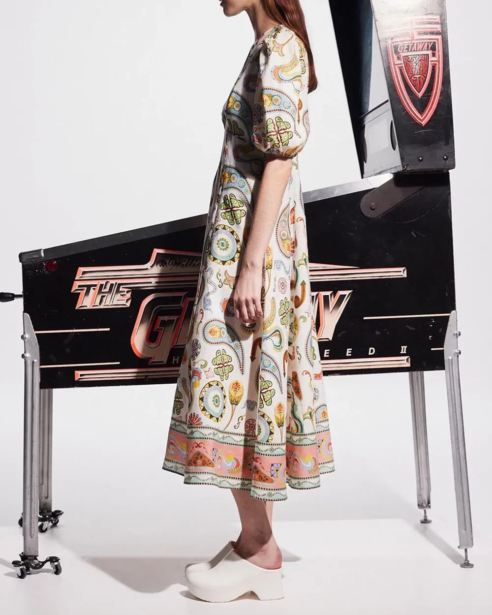 Print Puff Sleeves Midi Dresses