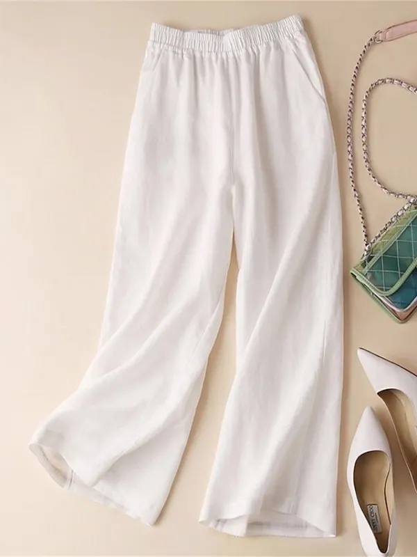 Women's Wide Leg Pants Casual Maillard Chinos Baggy Ankle-Length Cotton And Linen Pocket Micro-elastic High Waist Fashion Streetwear Daily Wear Black White M L Summer  Fall