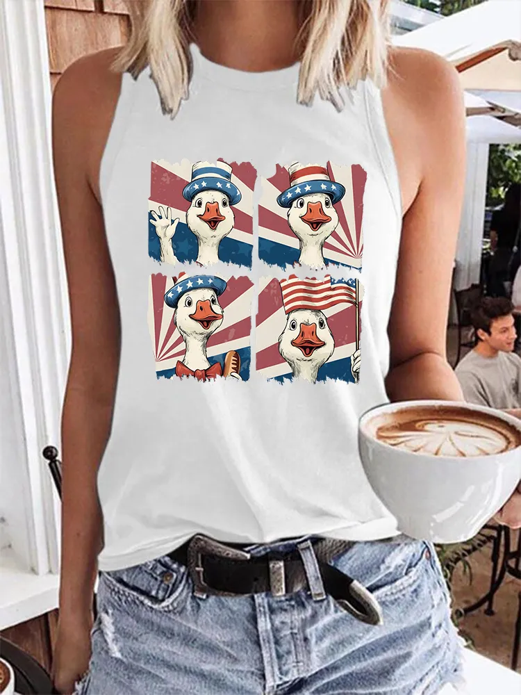 Women'S Independence Day, Big White Goose National Flag, Round-Necked Sleeveless Vest
