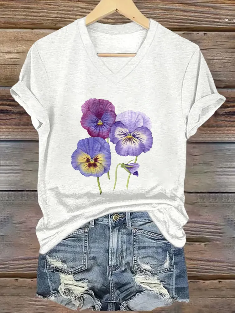Women'S Floral Printed Alzheimer'S Awareness T-Shirt