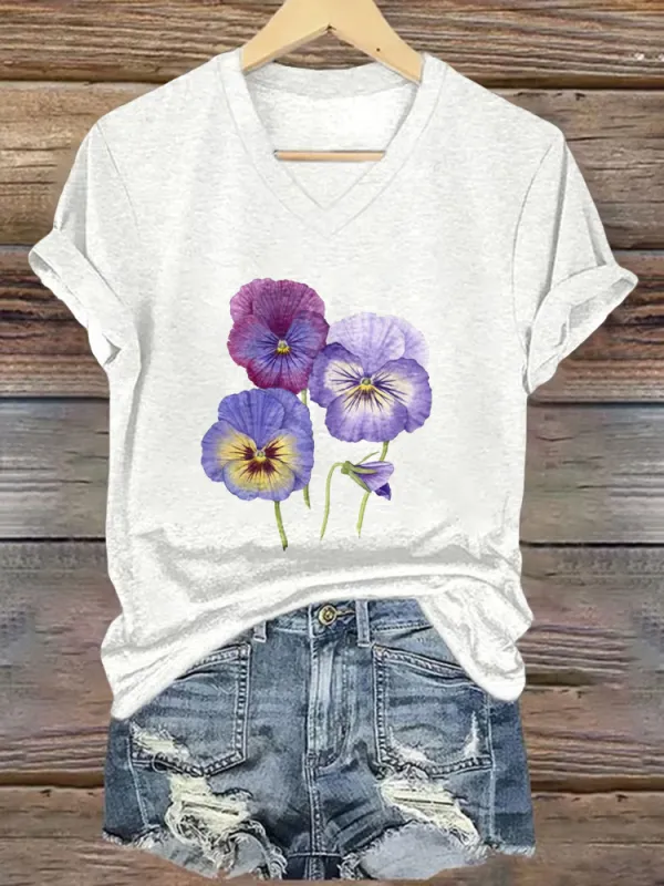 Women'S Floral Printed Alzheimer'S Awareness T-Shirt