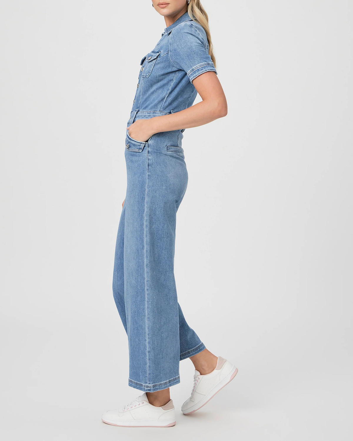 Light Blue Denim Short Sleeve Jumpsuit