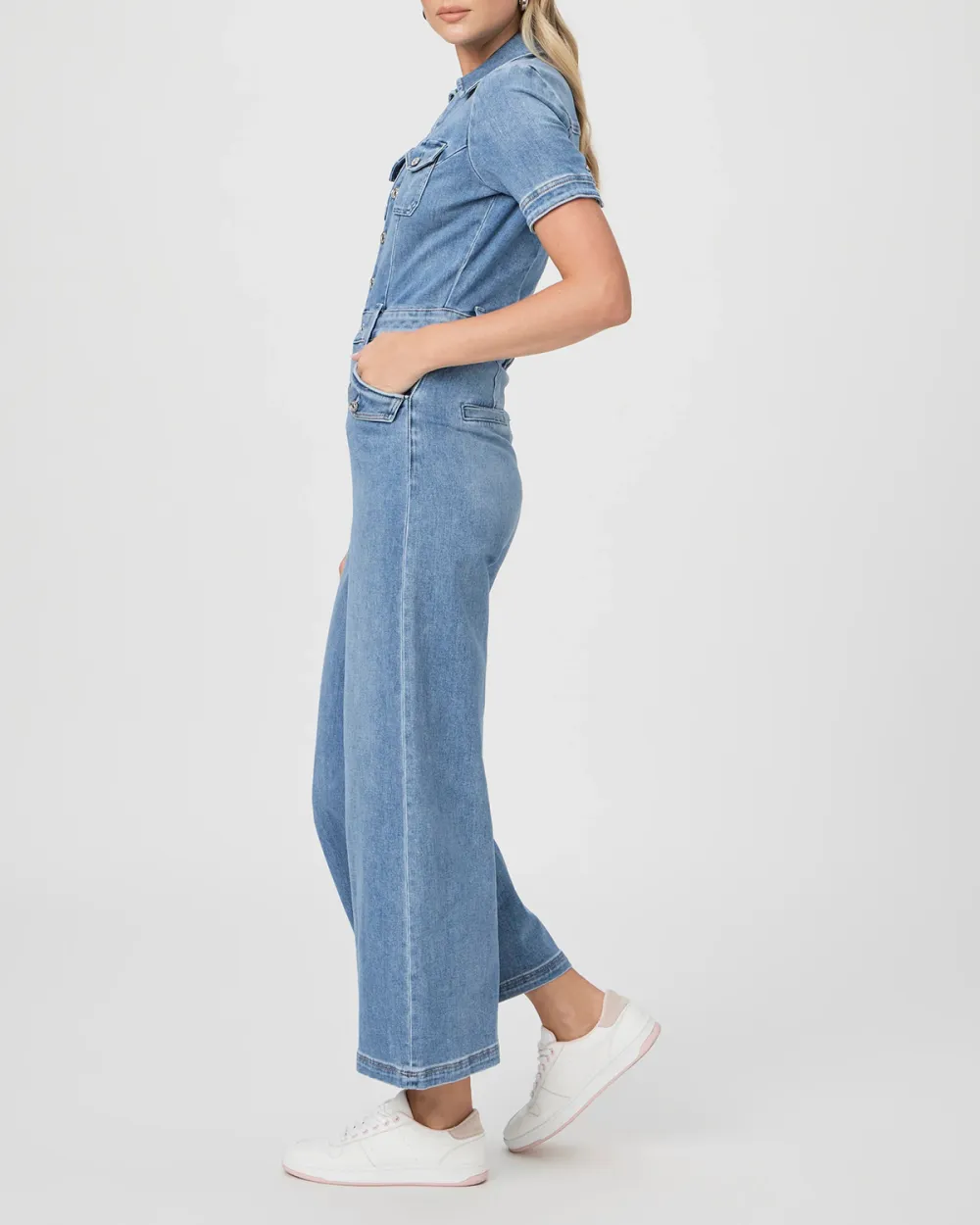 Light Blue Denim Short Sleeve Jumpsuit