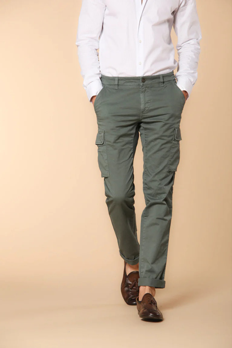 Men's Dark Green Stretch Cotton Slim Fit Large Pocket Overalls