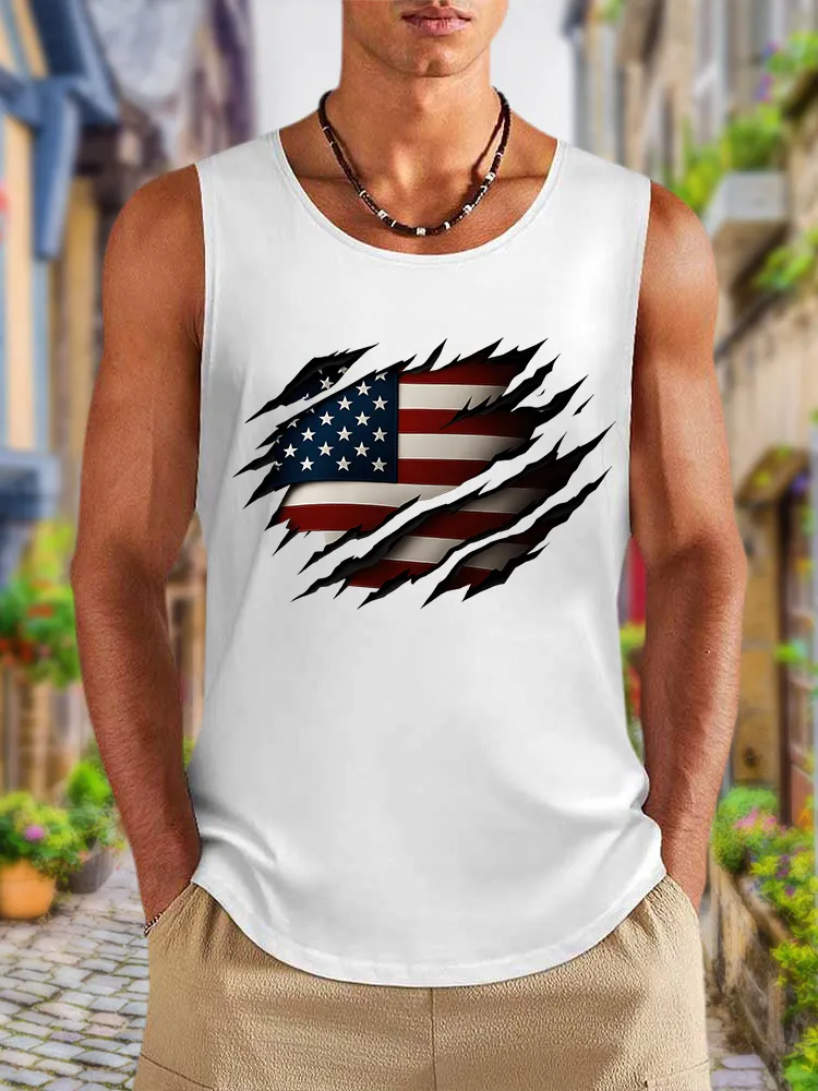 Men'S Broken National Flag Round-Necked Sleeveless Vest