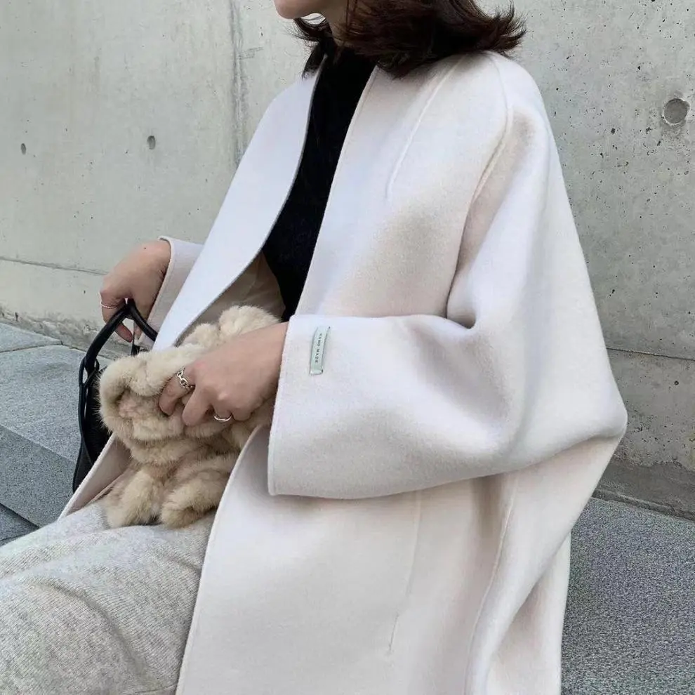 Elegant coat long solid color straight coat