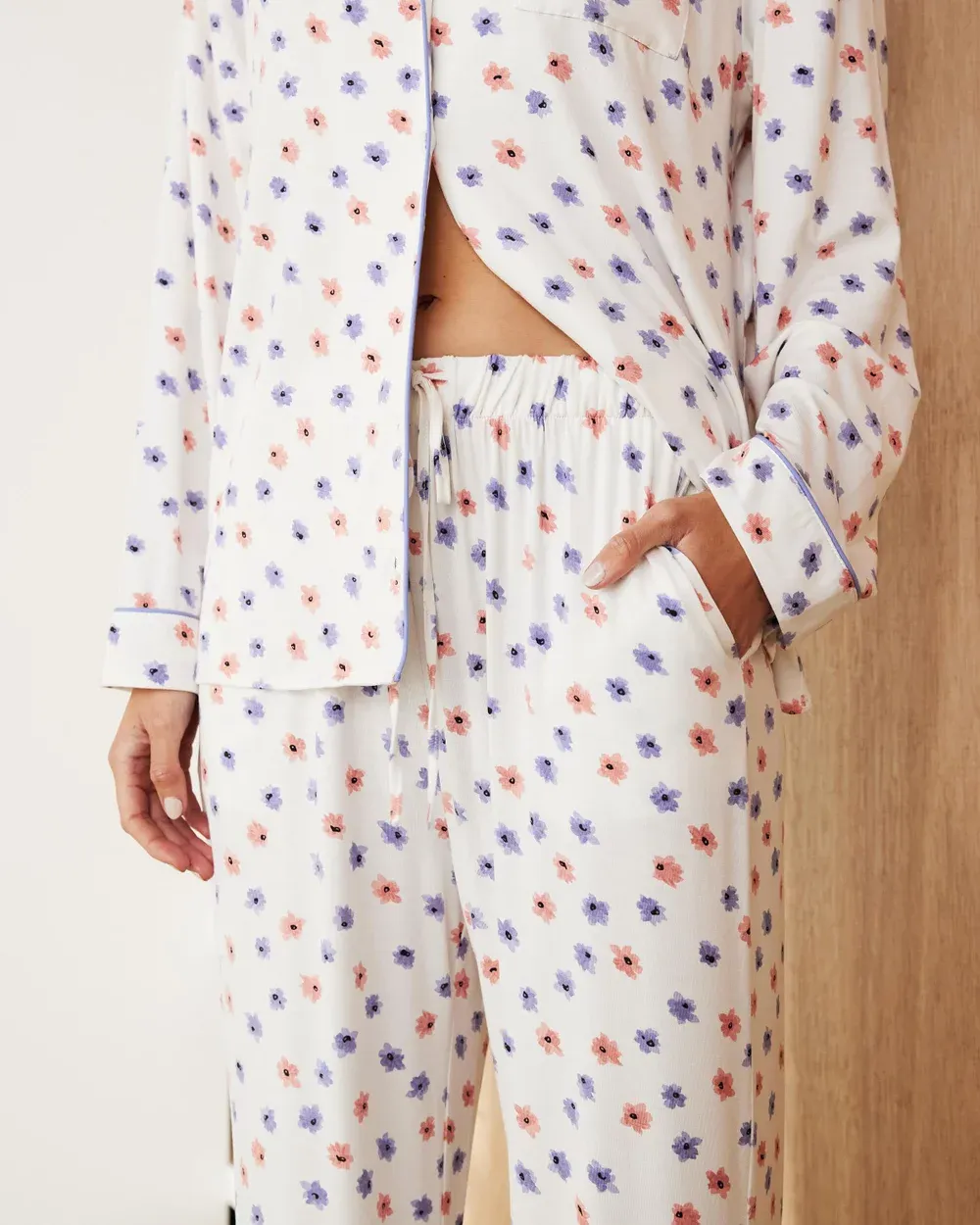 Long Sleeve Button-up Shirt Pajama Set