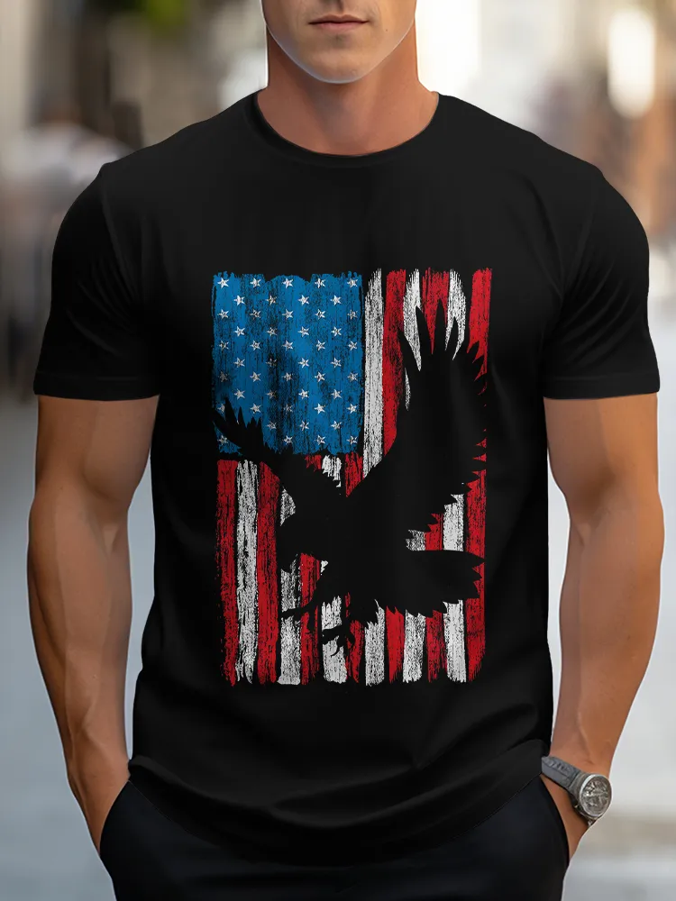 Man'S The Stars And Stripes And The Eagle Round-Neck Short-Sleeved T-Shirt