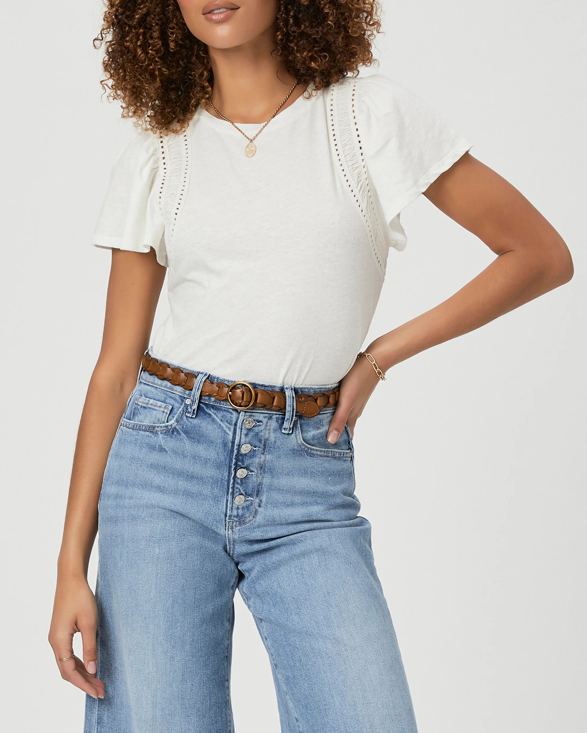 White Flutter Sleeve Paisley Print Top