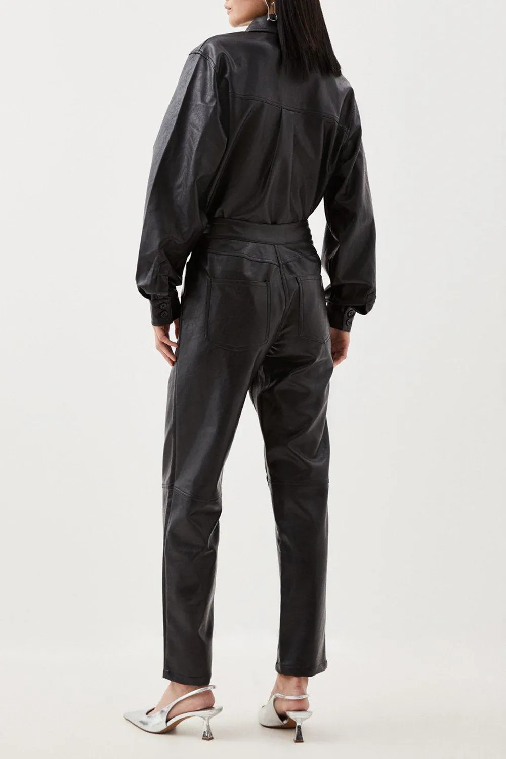 Faux Leather 5 Pocket Western Straight Leg Trousers