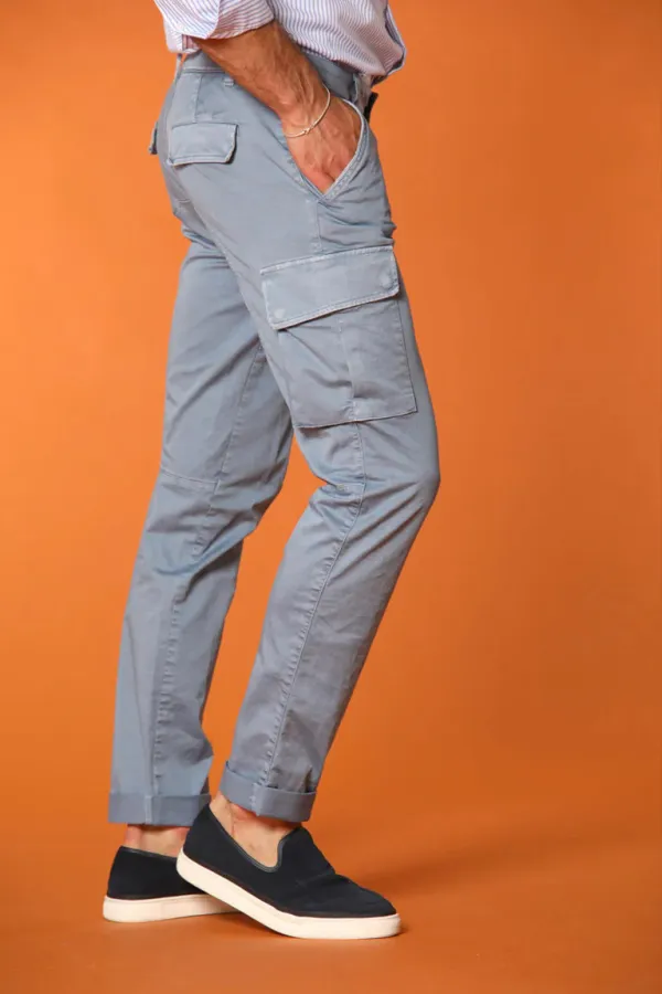Men's Dark Light blue Stretch Cotton Slim Fit Large Pocket Overalls
