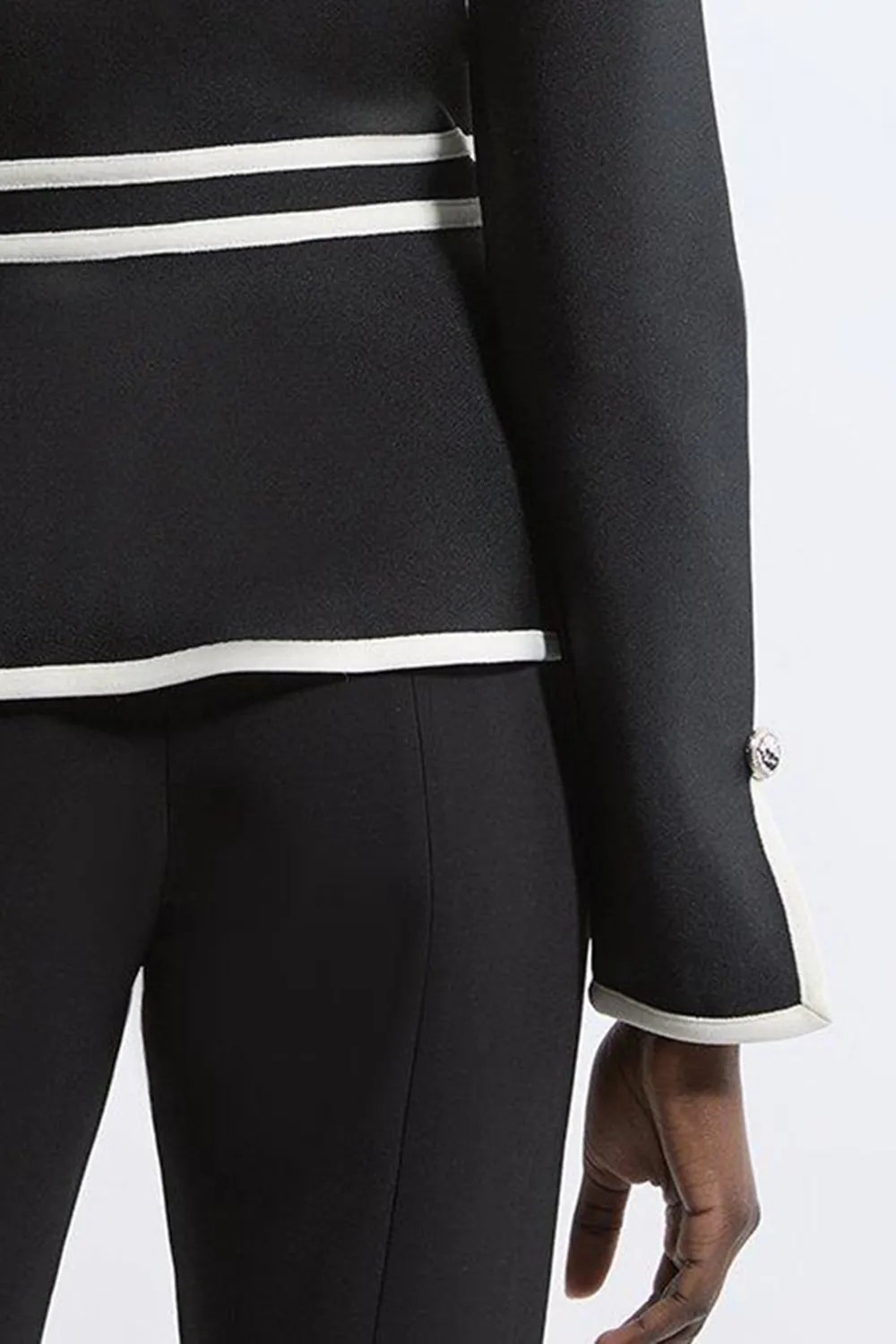 Military Contrast Piping Knit Split Hem Jacket