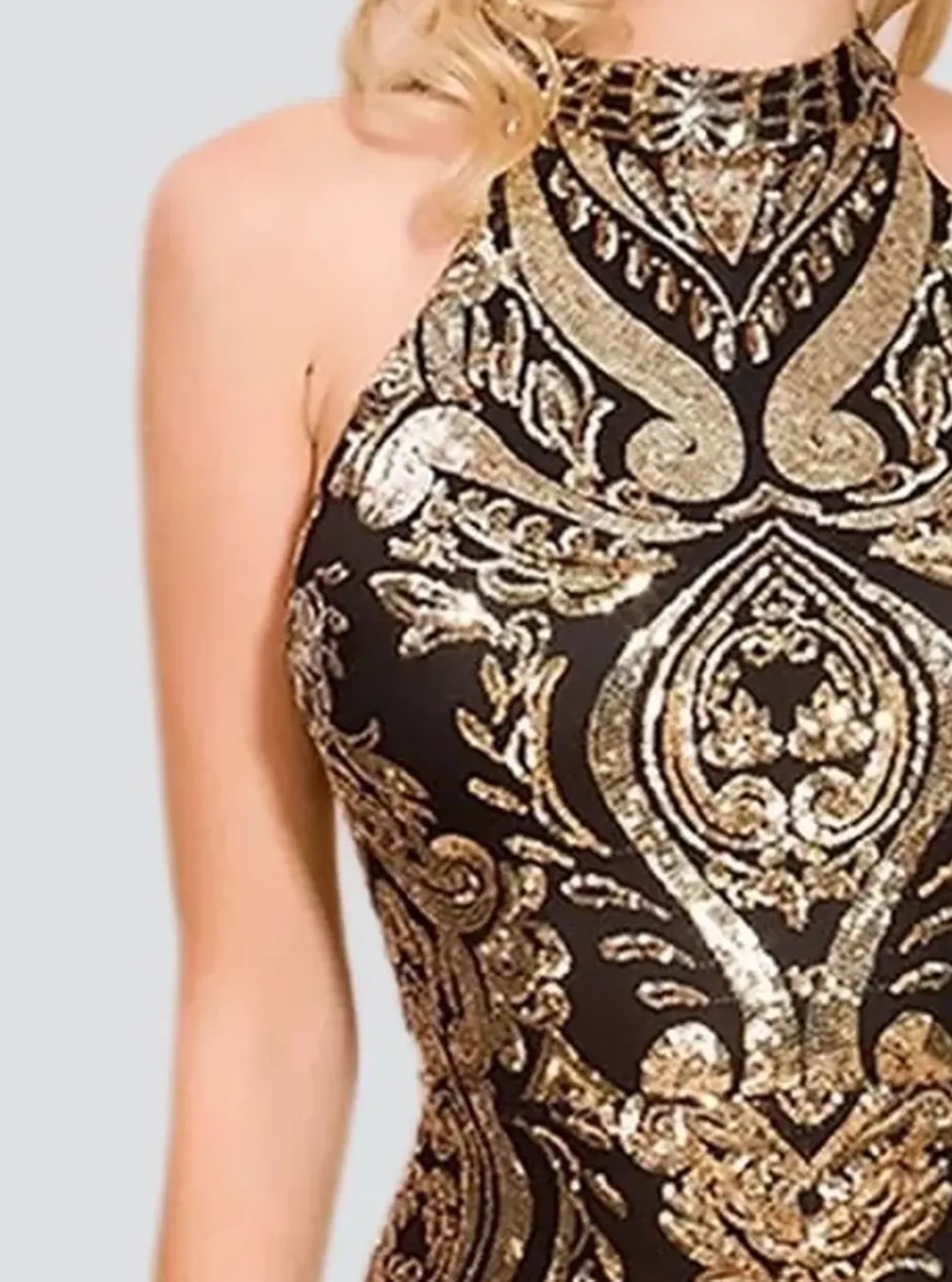 Halterneck Damask Sequin Bodycon Mini Dress