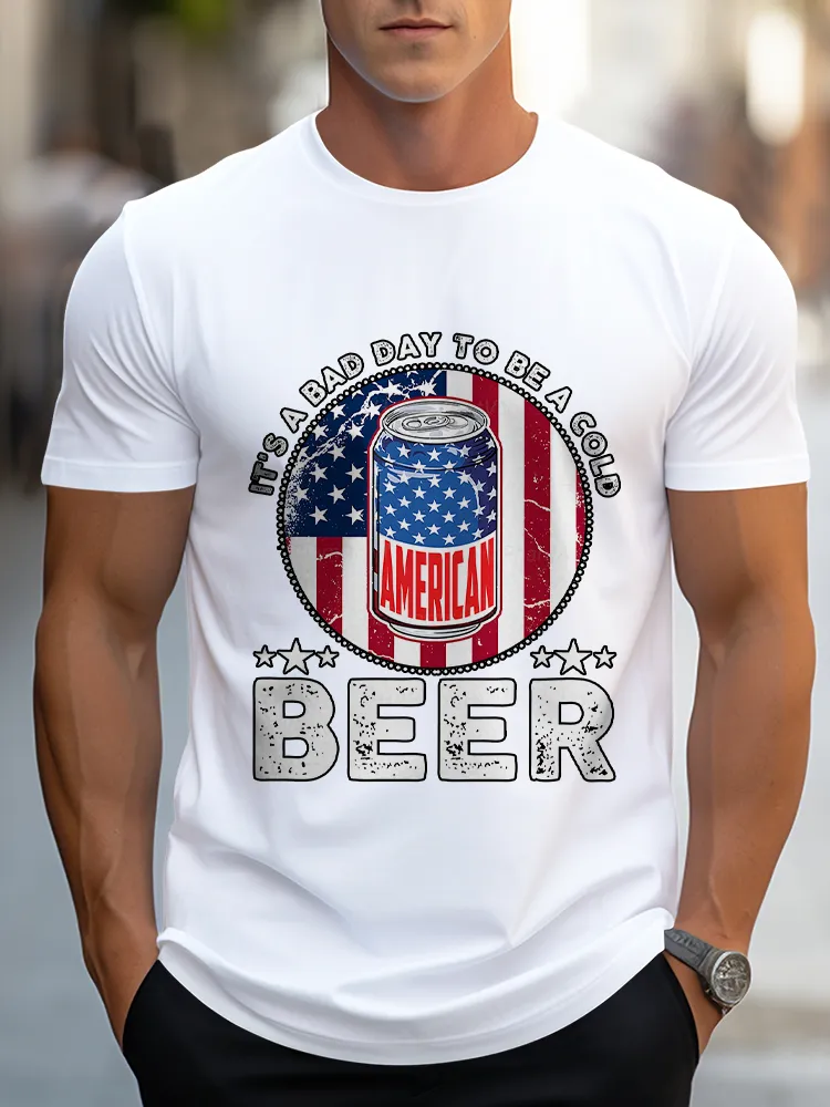 Man'S It'S A Bad To Be A Cold Beer Round-Neck Short-Sleeved T-Shirt