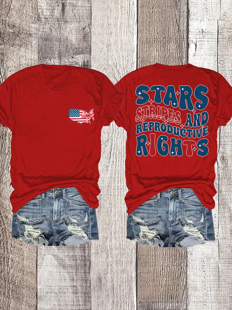 Woman'S Stars Stripes And Reproductive Rights Crew Neck Short Sleeve T-Shirt