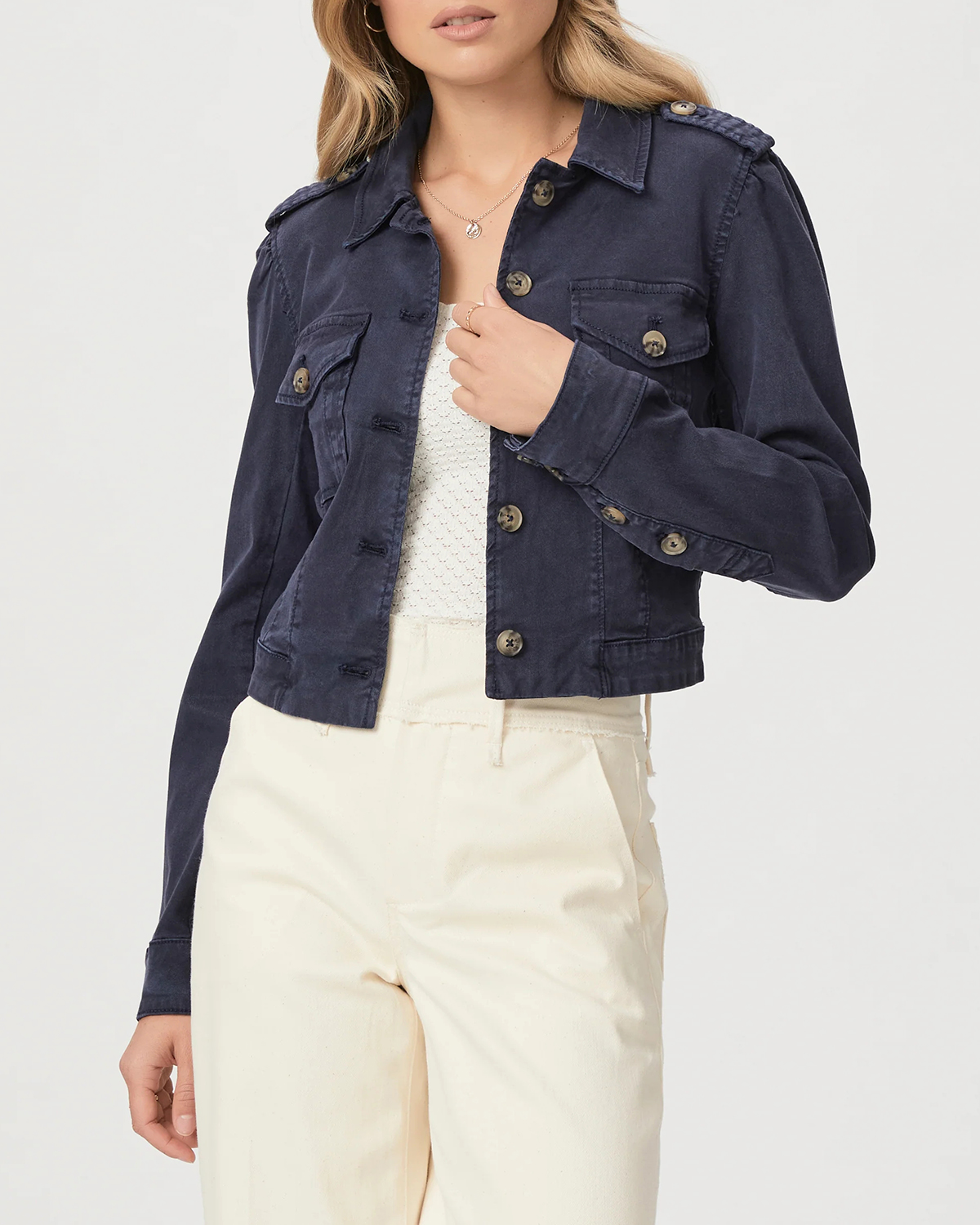 Navy Blue Cropped Denim Jacket