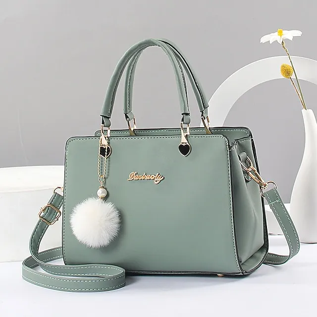 Women's Handbag Crossbody Bag Diaper Bag Tote PU Leather Office Daily Pendant Adjustable Large Capacity Durable Solid Color Black White Pink