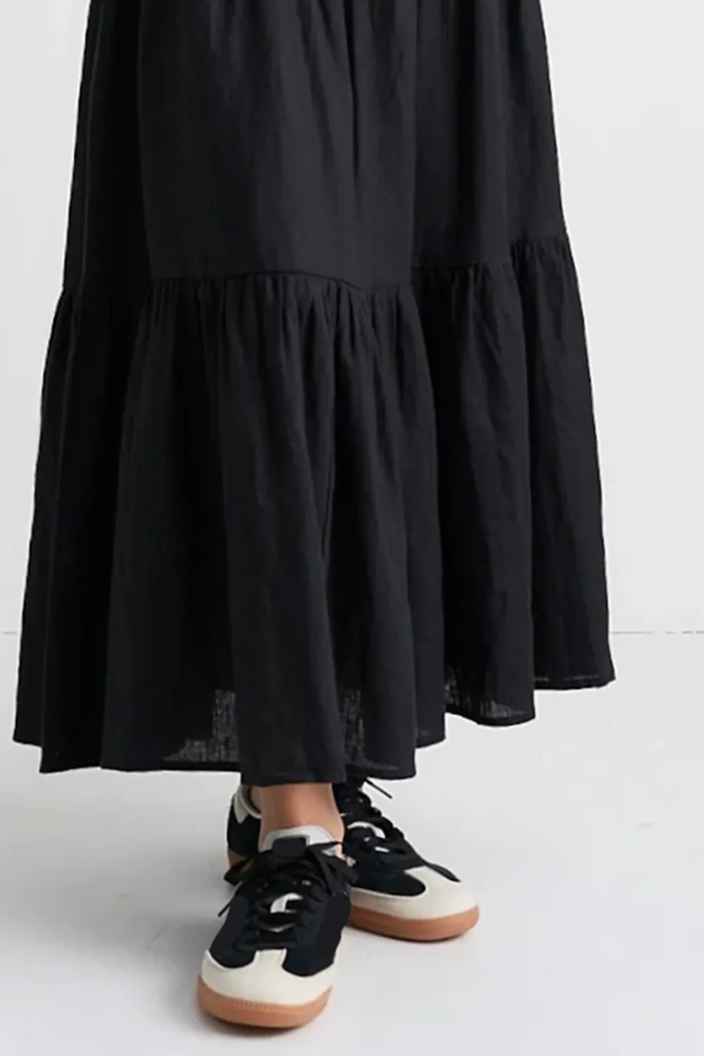 Ruffled Hem Linen Midi Skirt