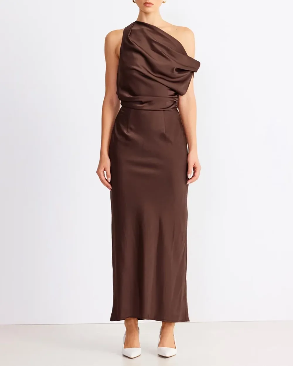 Off-shoulder Satin Maxi Dress