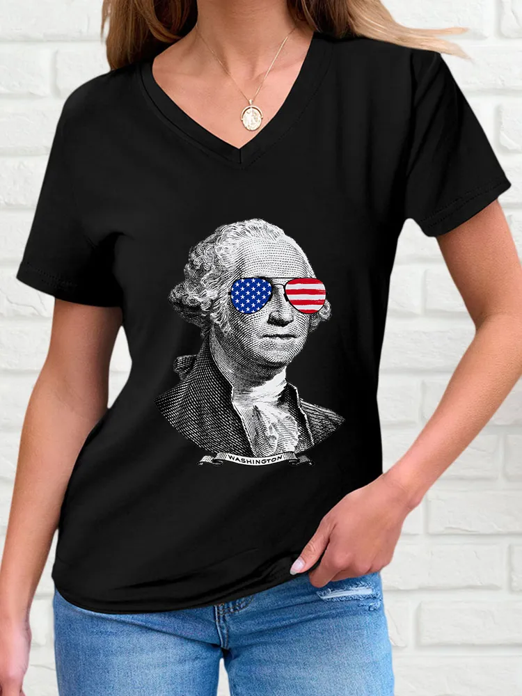 Woman'S Washington V-Neck And Short Sleeves T-Shirt