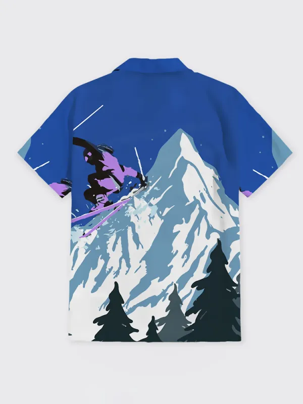 Retro Skiing Design Button Up Shirt