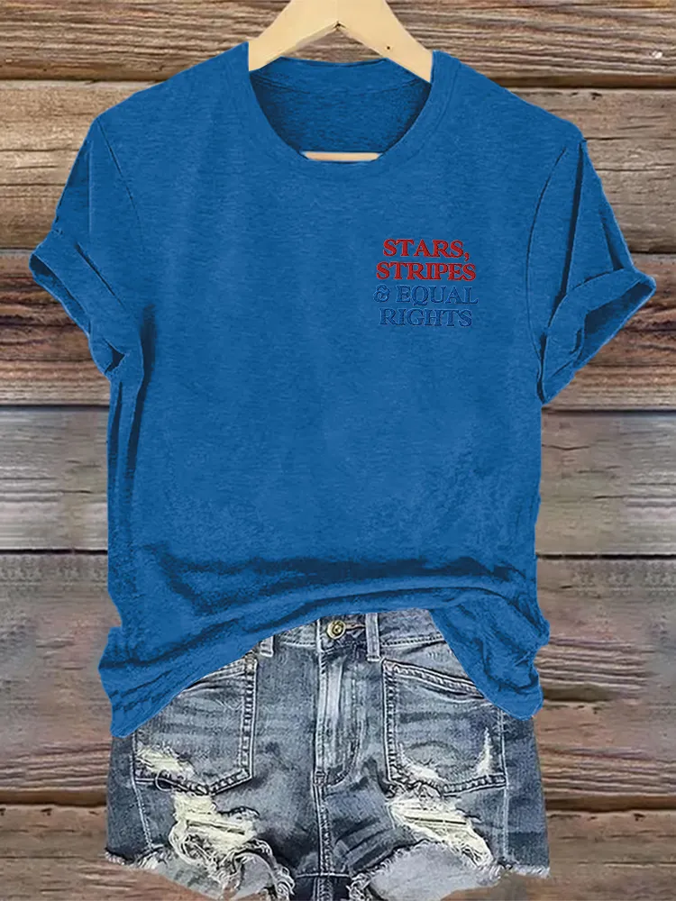 Woman'S Stars Stripes Equal Rights Crew Neck Short Sleeve T-Shirt