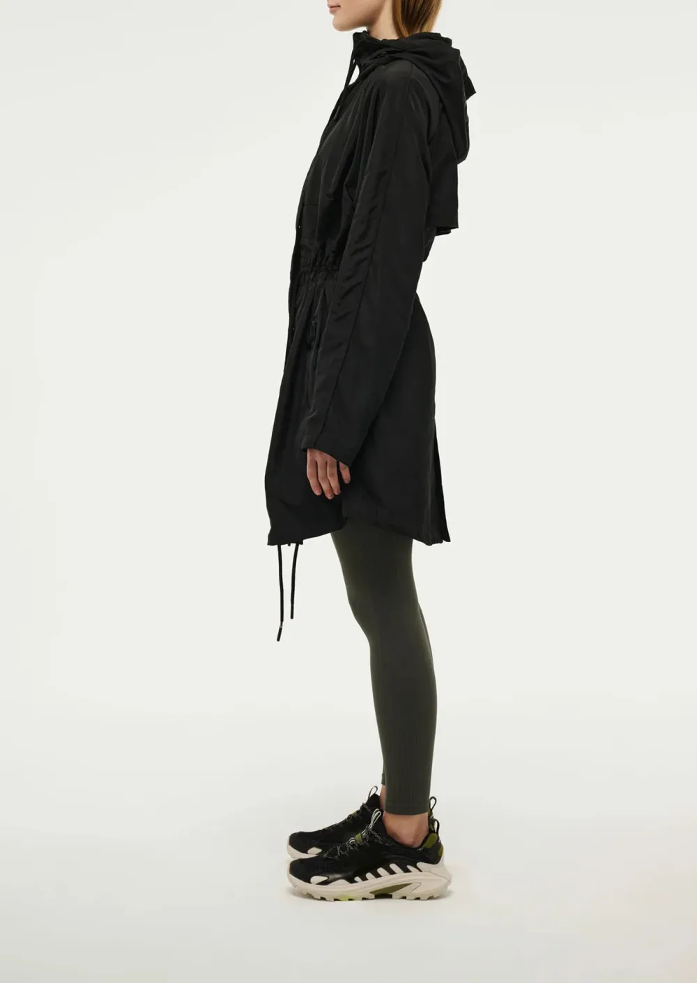 Black Drawstring Mid Length Jacket