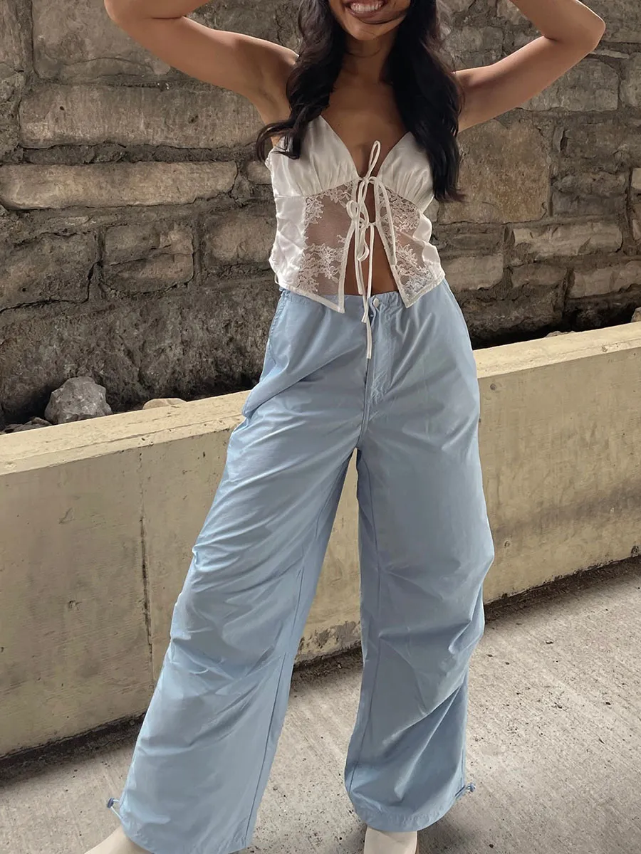 Women Casual Solid Color Loose Drawstring Pants
