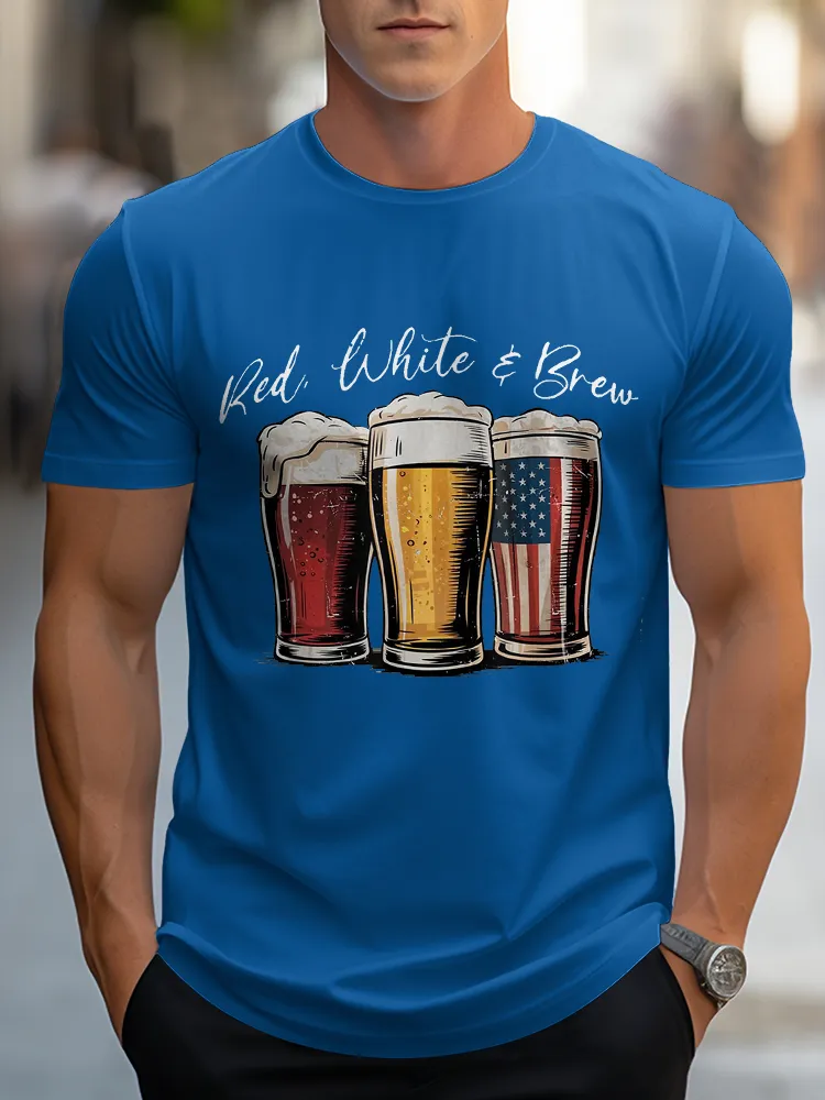 Man'S Red White A Brew Round-Neck Short-Sleeved T-Shirt