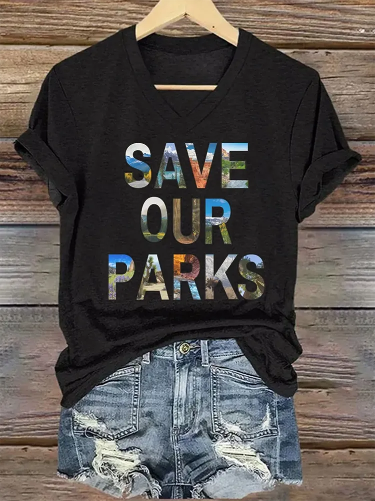 Woman'S Save Our Parks V-Neck Short-Sleeve T-Shirt