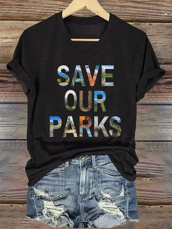 Woman'S Save Our Parks V-Neck Short-Sleeve T-Shirt