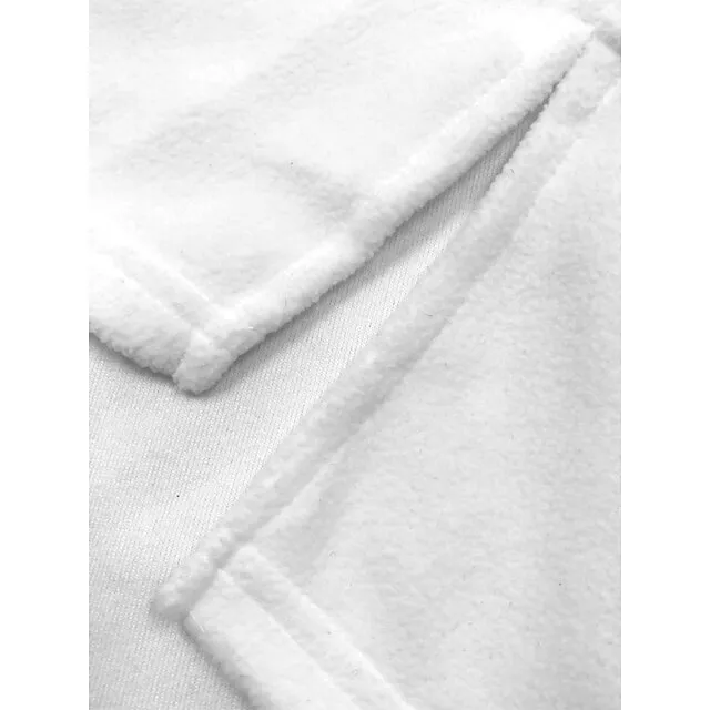 Women's Fleece Lounge Sets 2 Pieces Solid Color Fluffy Fuzzy Warm Pajama V Neck Long Sleeve for Fall Winter White S 3XL
