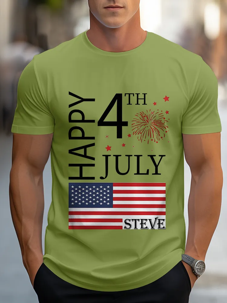 Man'S Happy 4Th July Steve Round-Neck Short-Sleeved T-Shirt