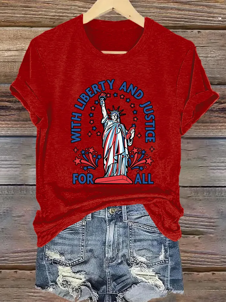 Woman'S With Liberty And Justice For All Crew Neck Short Sleeve T-Shirt