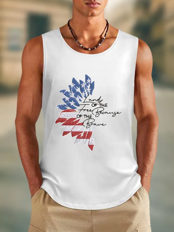 Men'S Land Of The Free Because Of The Brave Round-Necked Sleeveless Vest