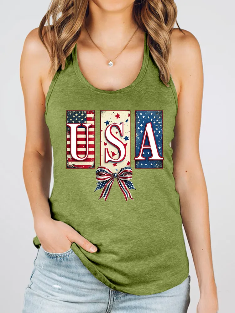 Women'S Usa Round-Necked Sleeveless Vest