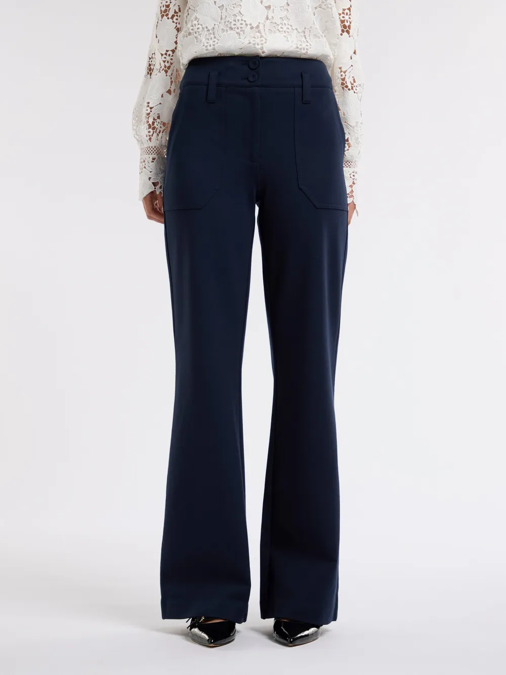 Navy Wide-Leg Flare Pants