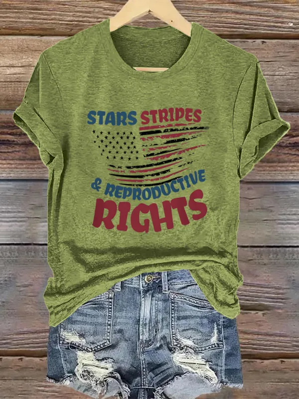 Woman'S Stars Stripes Reproductive Rights Crew Neck Short Sleeve T-Shirt
