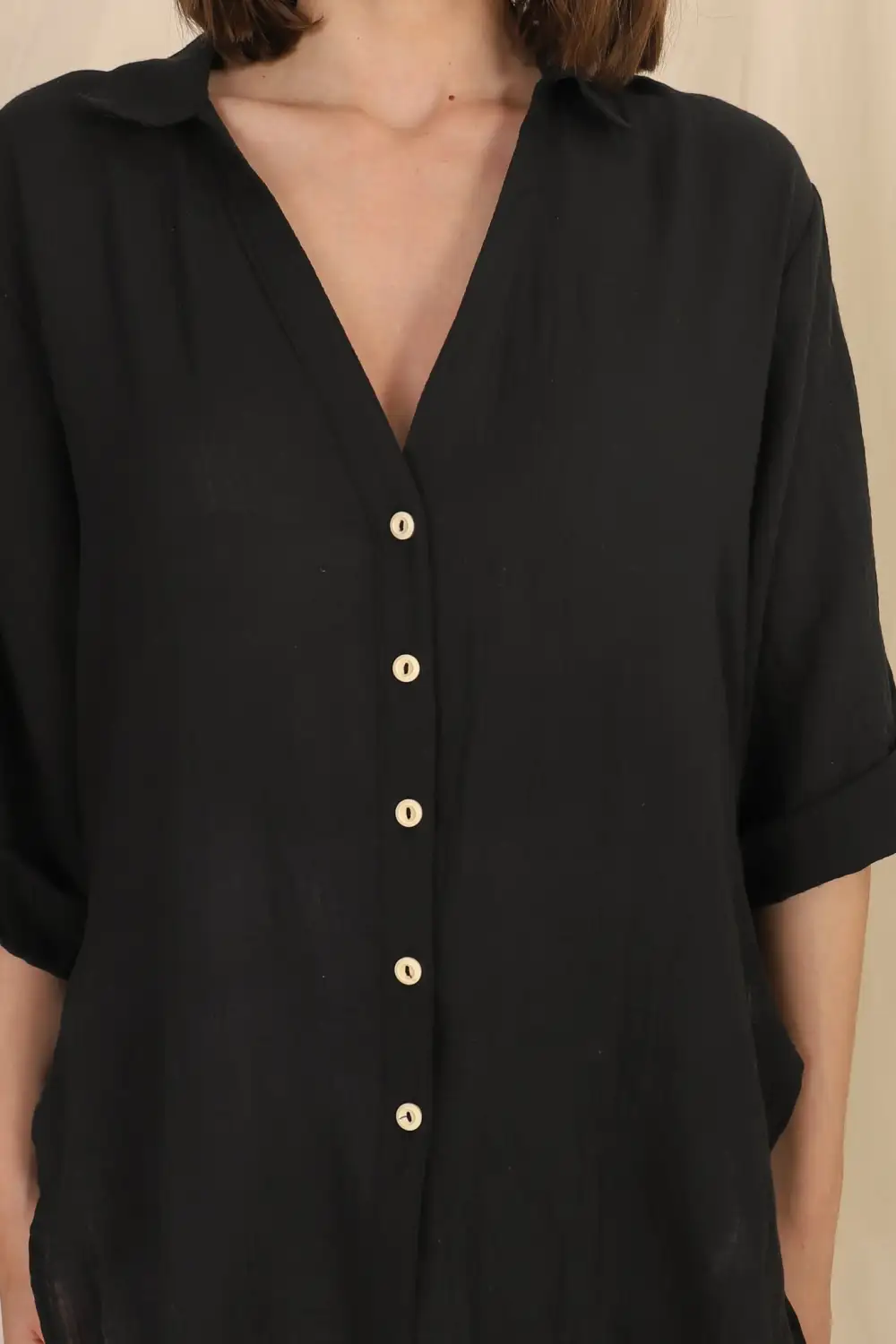 Black Oversized Button Up Longline Shirt