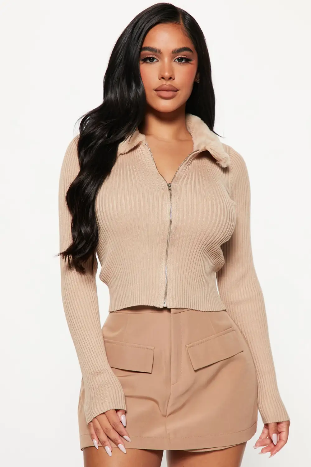 Clear My Mind Zip Up Cardigan - Camel